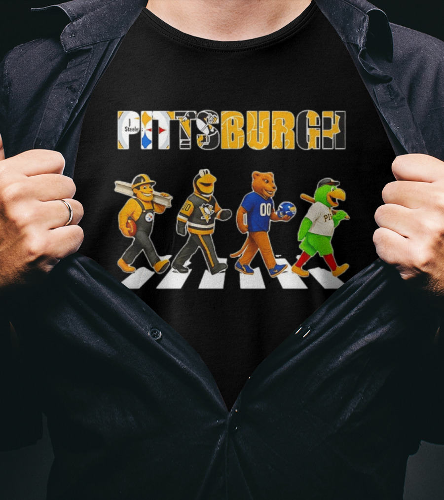 Steely McBeam Iceburgh Roary And Pirate Parrot Pittsburgh Abbey Road Sports Team Crossing T-Shirt