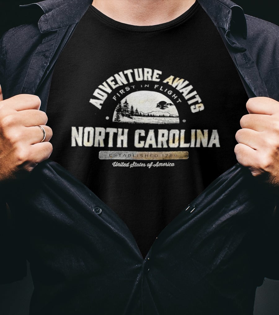 Adventure Awaits North Carolina First In Flight United States Established 1789 T-Shirt
