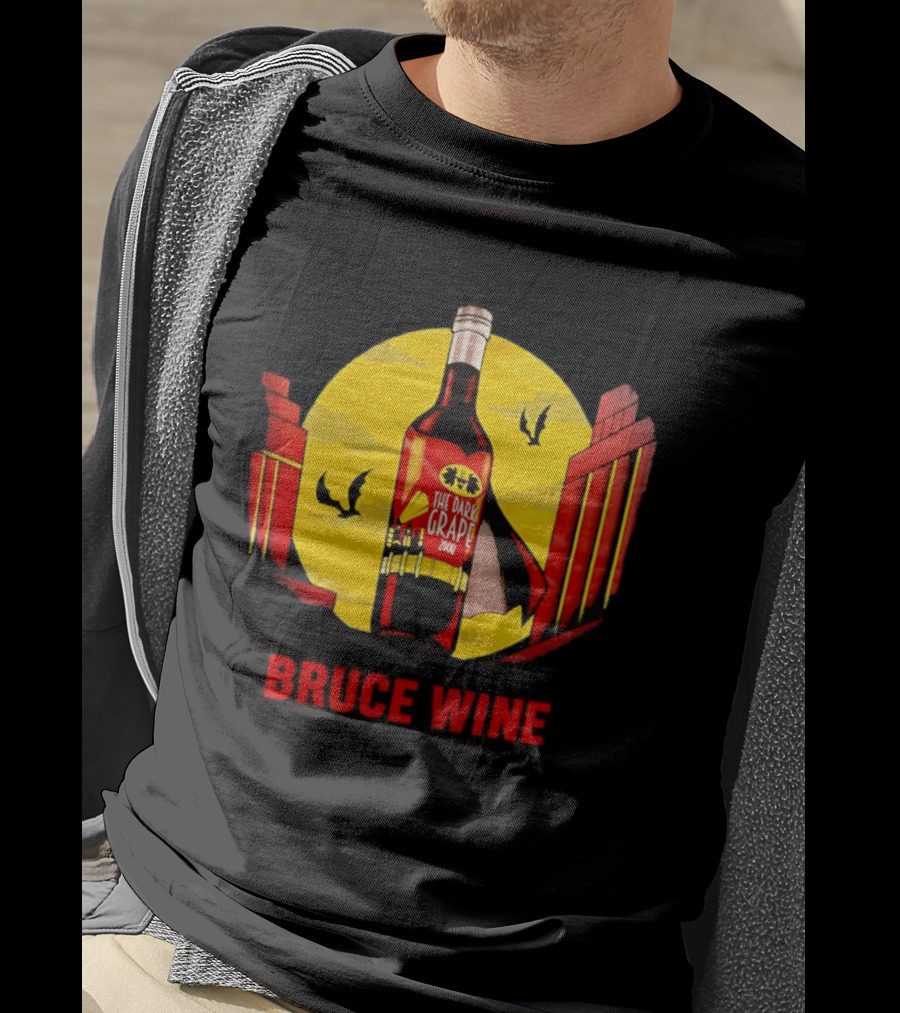 Bruce Wine The Dark Grape 2008 Bottle With Yellow Sun Bats And Gates T-Shirt