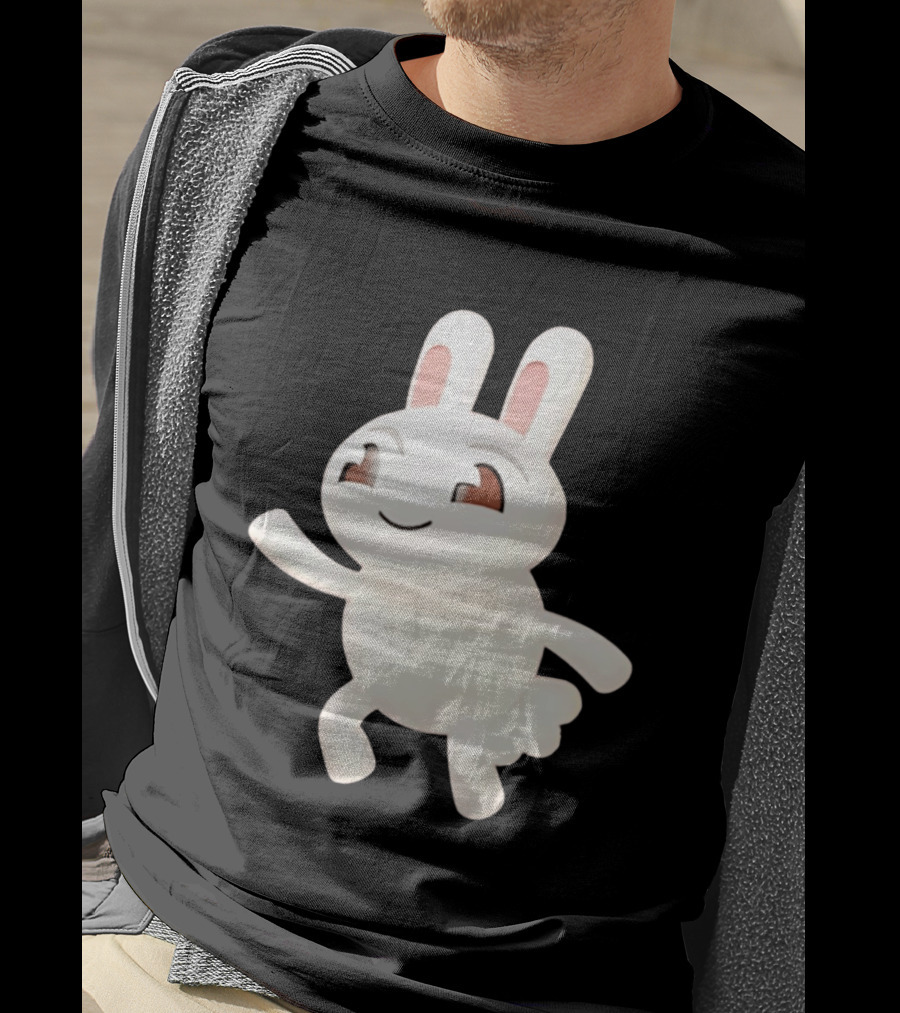 Cartoon Rabbit Waving Happy Bunny Character Cute Playful Pose T-Shirt