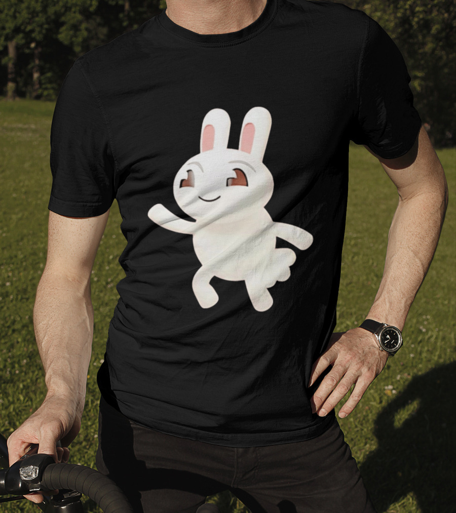 Cartoon Rabbit Waving Happy Bunny Character Cute Playful Pose T-Shirt