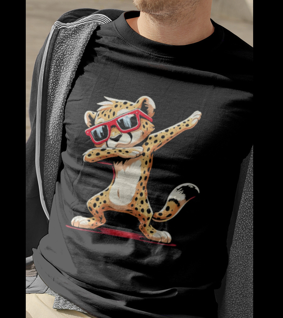 Cheetah Dabbing With Red Sunglasses Animal Pose T-Shirt