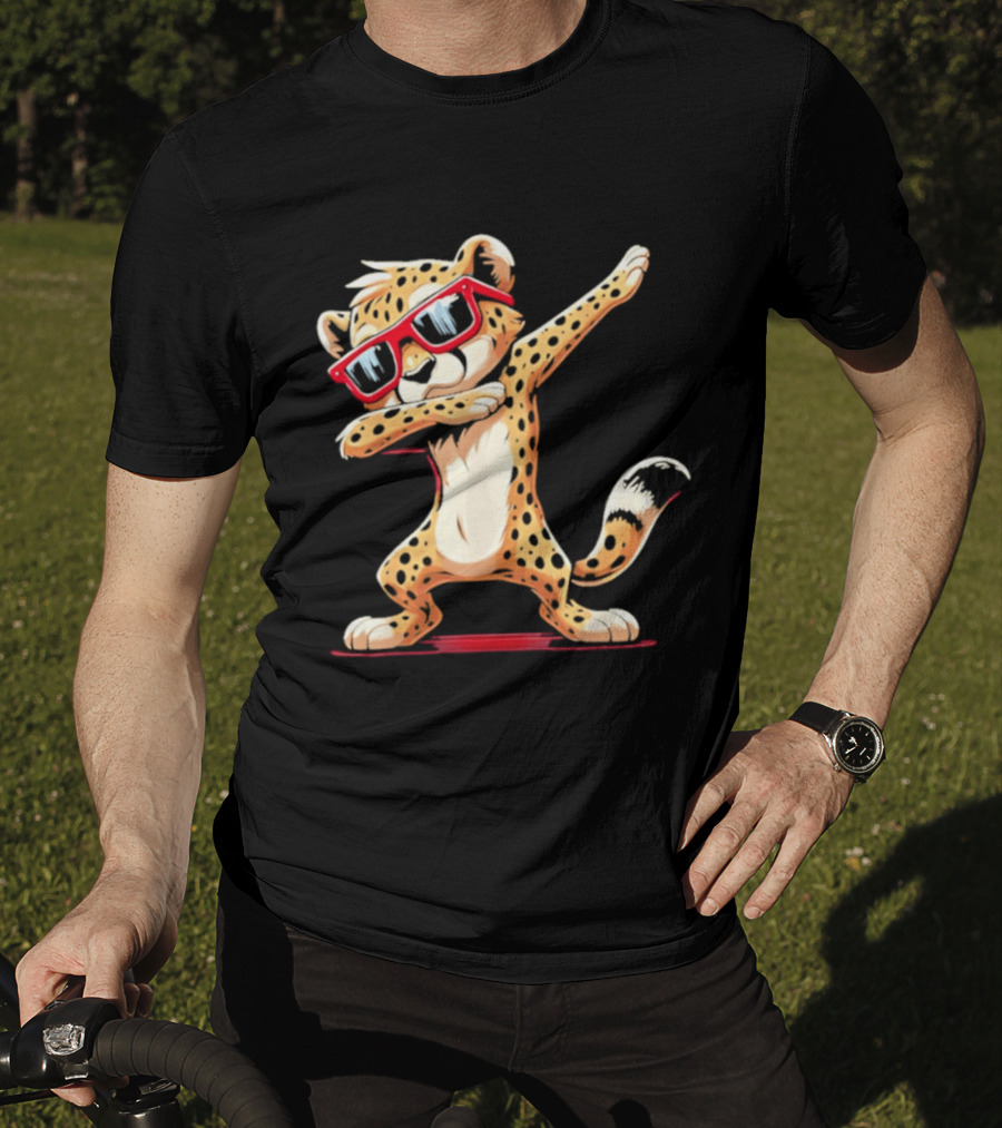 Cheetah Dabbing With Red Sunglasses Animal Pose T-Shirt