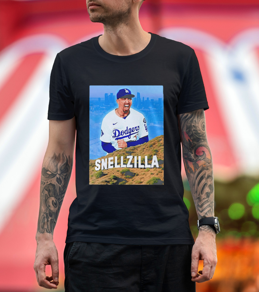Blake Snell La Dodgers Snellzilla Los Angeles Skyline T-Shirt