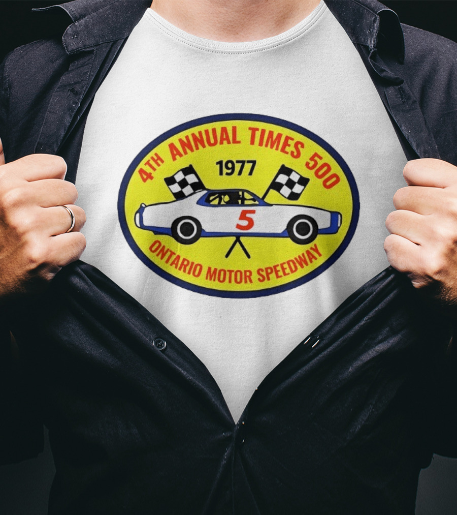 4th Annual Times 500 Ontario Motor Speedway 1977 Race Car Checkered Flags T-Shirt