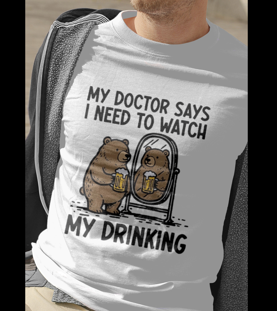 Bear Ing Drinking In Mirror With Beer T-Shirt
