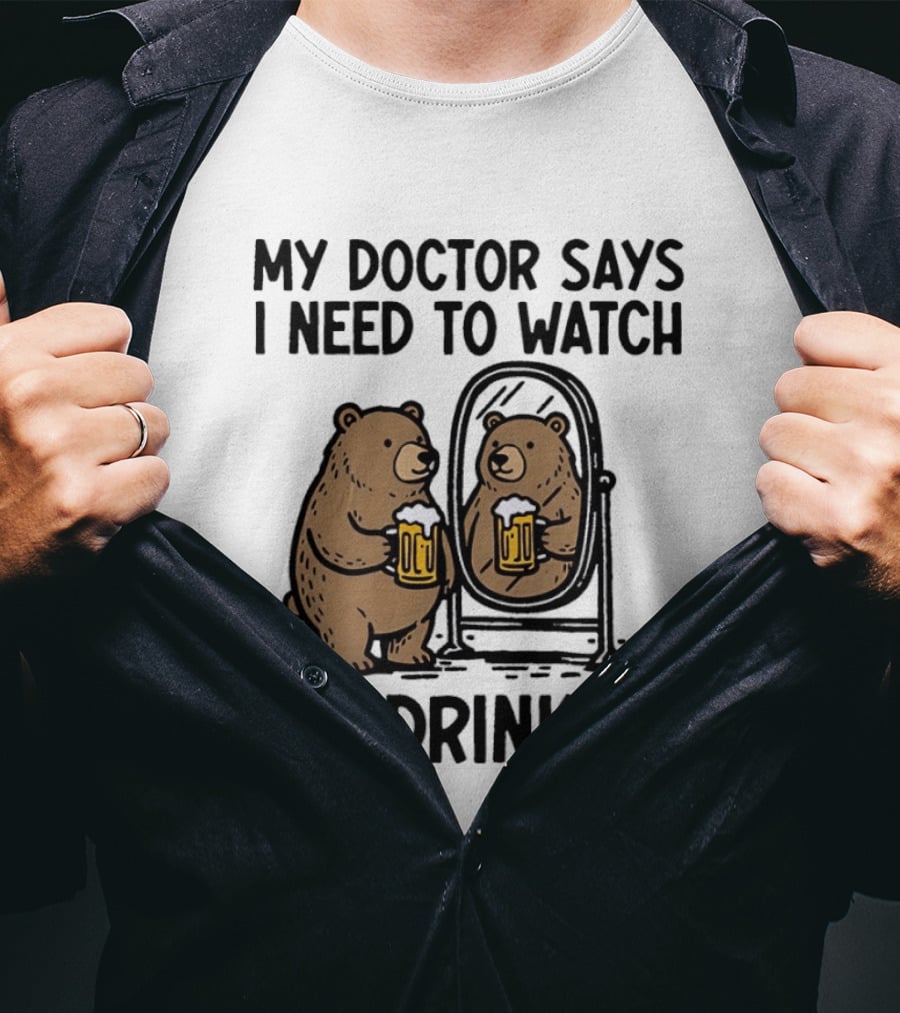 Bear Ing Drinking In Mirror With Beer T-Shirt