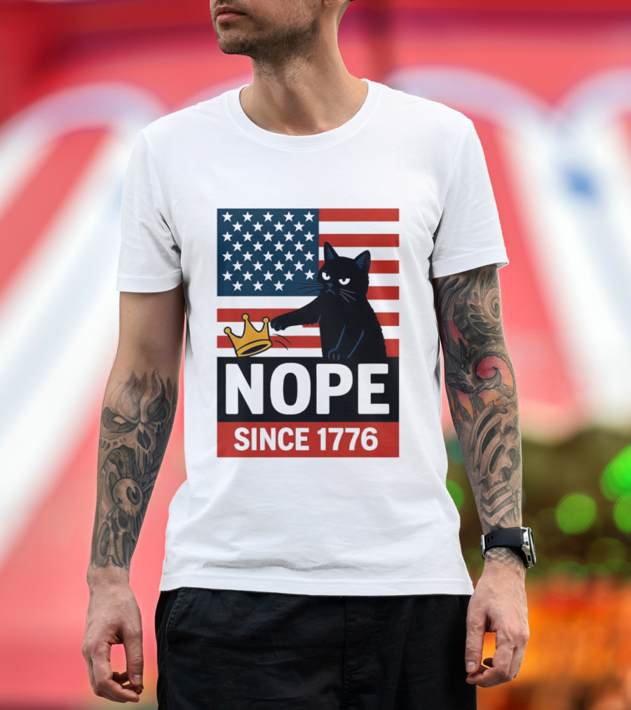 Nope Since 1776 Black Cat Anti MAGA Protest American Flag T-Shirt