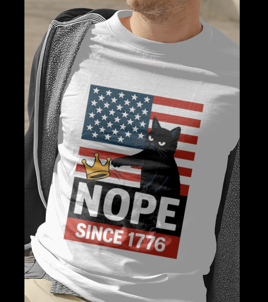 Nope Since 1776 Black Cat Anti MAGA Protest American Flag T-Shirt