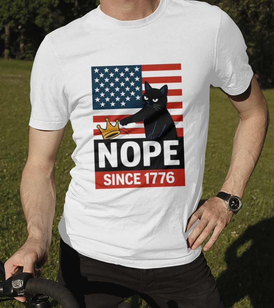 Nope Since 1776 Black Cat Anti MAGA Protest American Flag T-Shirt