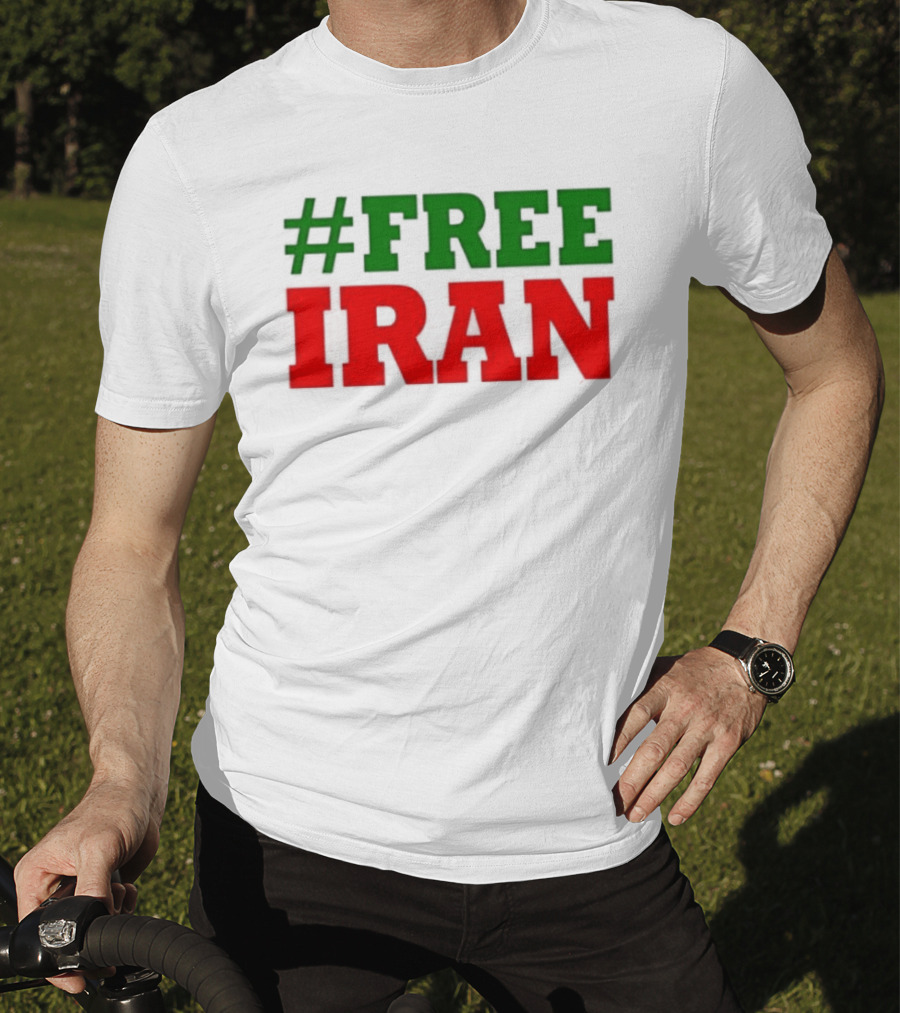 #FREE IRAN Green Red Text Bold Message T-Shirt