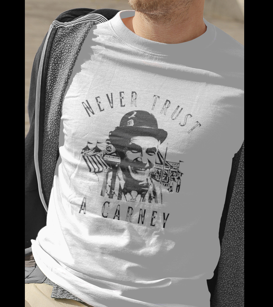 Never Trust A Carney Vintage Circus And Charlie Chaplin Motif T-Shirt