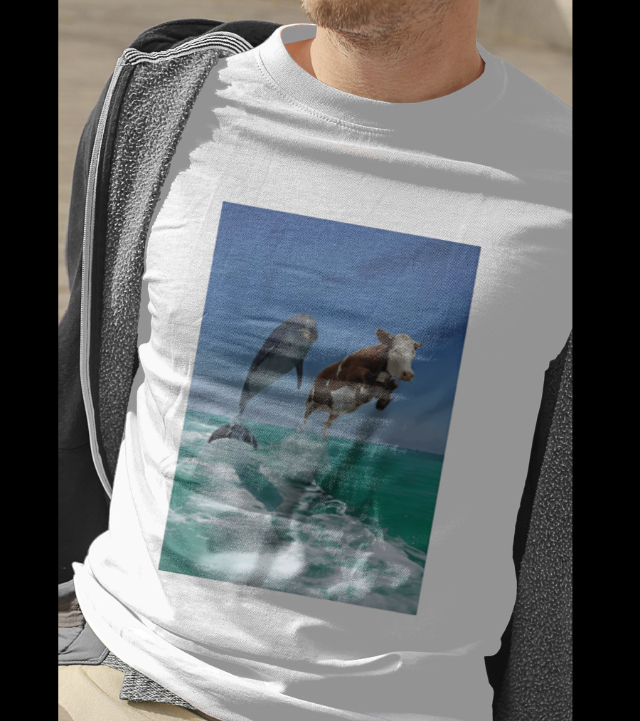 Cow And Dolphin Jumping Out Of Water Ocean Adventure T-Shirt