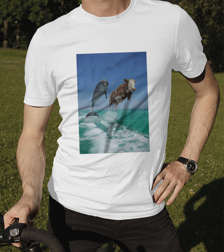 Cow And Dolphin Jumping Out Of Water Ocean Adventure T-Shirt