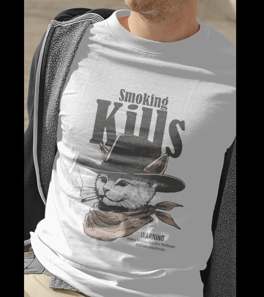 Cowboy Cat Smoking Kills Warning Smoking Kills Warning Ending Smoking Now Cuts The Danger T-Shirt