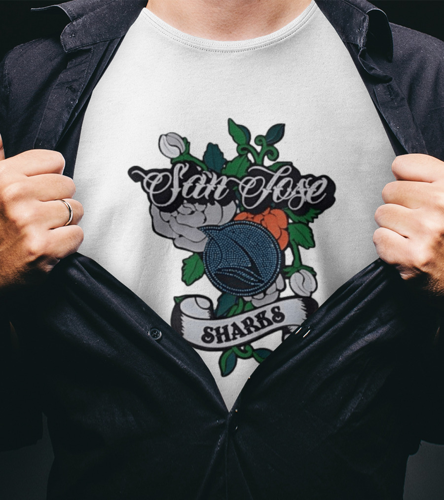 San Jose Sharks Floral Tattoo Style Team T-Shirt