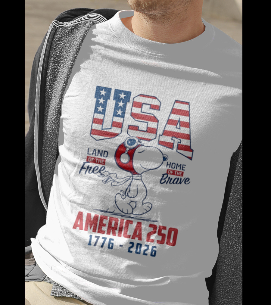 Snoopy USA Flight Helmet Land Free Home Brave America 250 1776 2026 T-Shirt