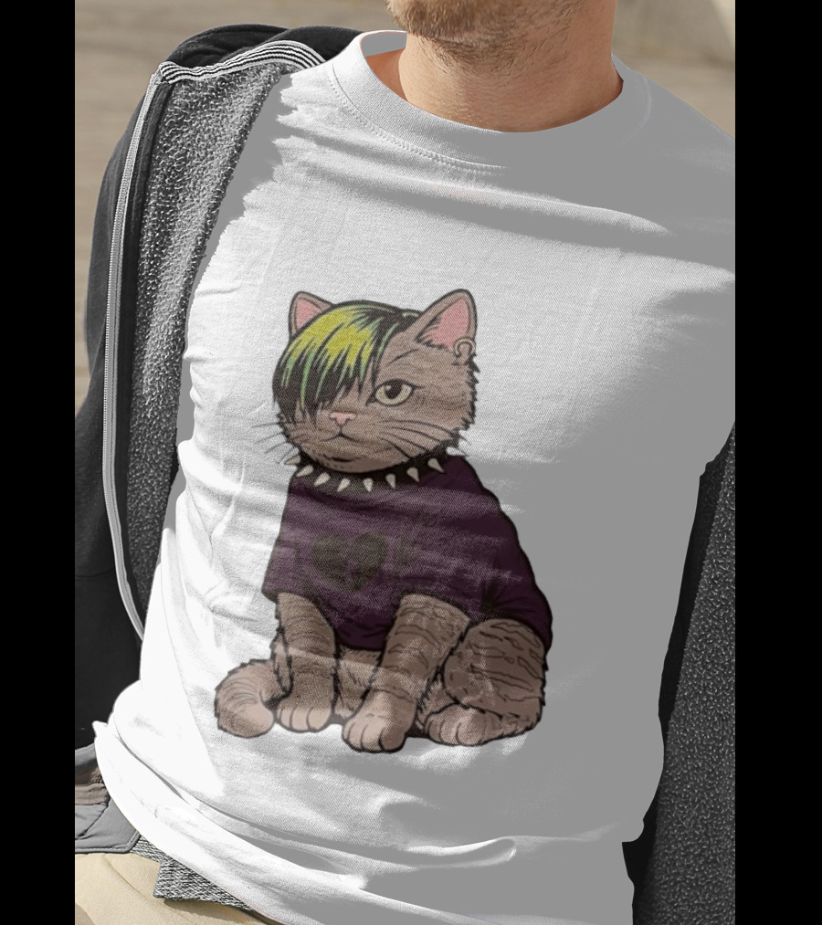 Emo Scene Cat With Heart Break Symbol And Spiked Collar T-Shirt