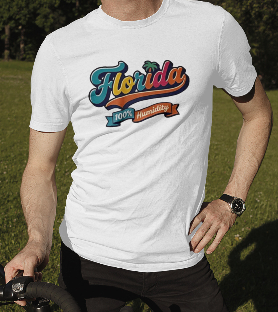 Florida 100% Humidity Colorful Palm Script T-Shirt
