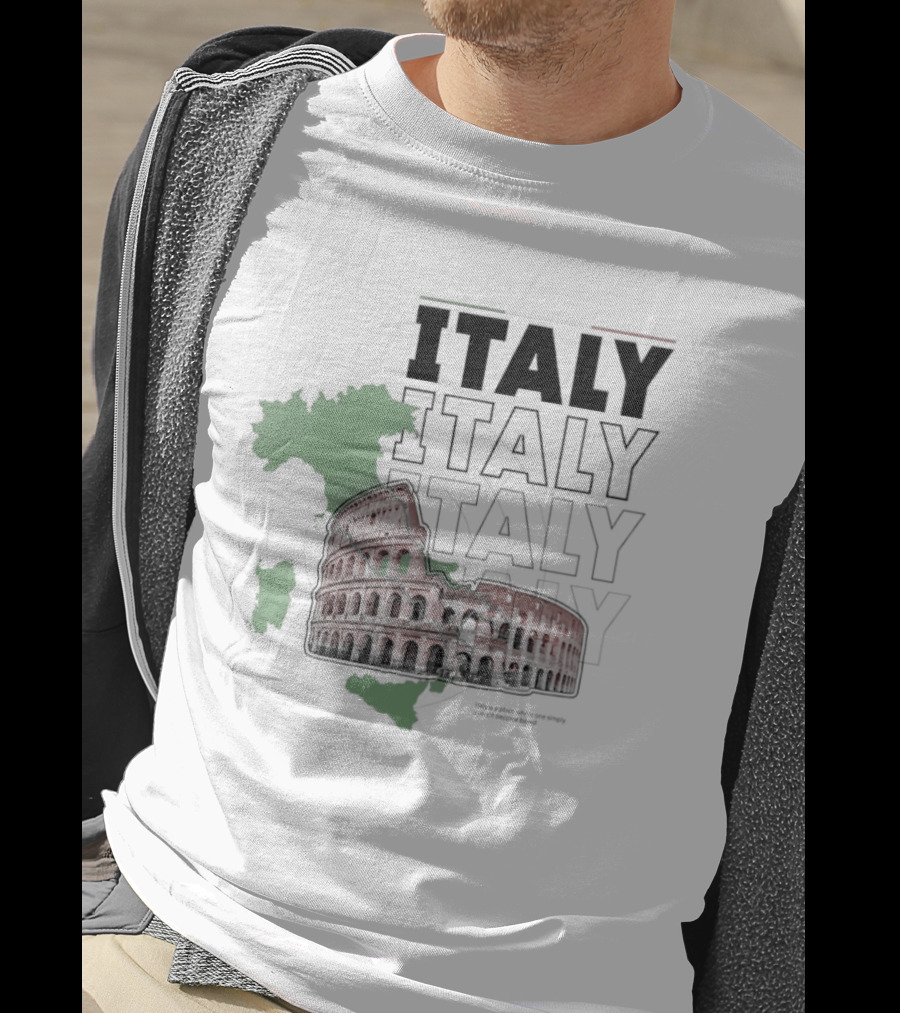 Italy Map And Colosseum Iconic Landmarks Text Heavy Exploration T-Shirt