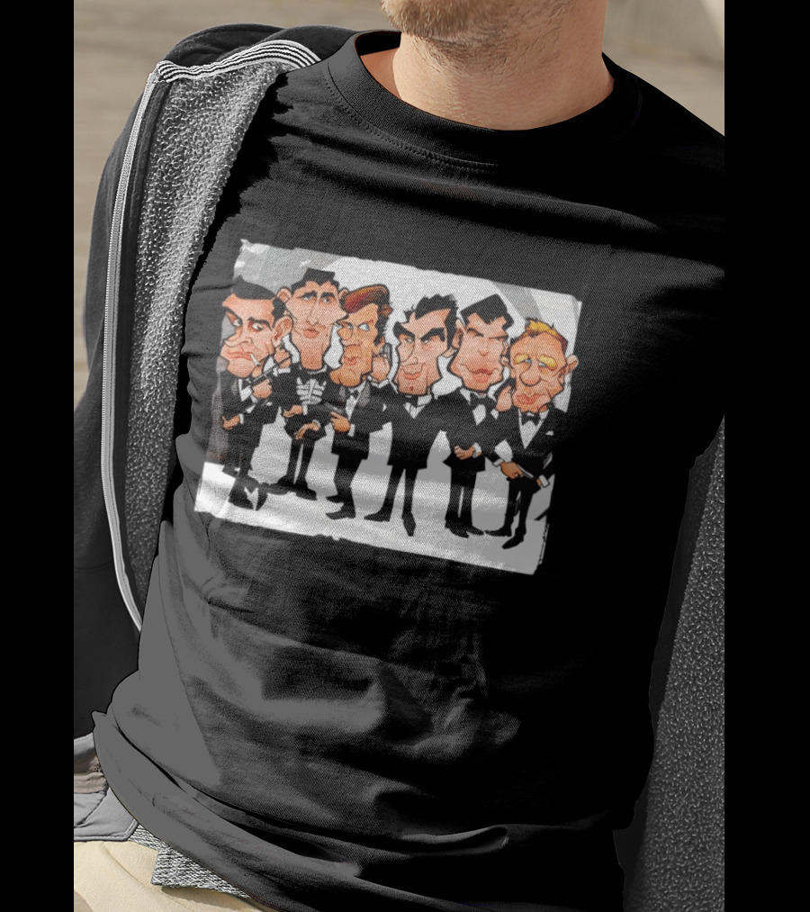 Six Faces One Spy James Bond Caricature Collection T-Shirt
