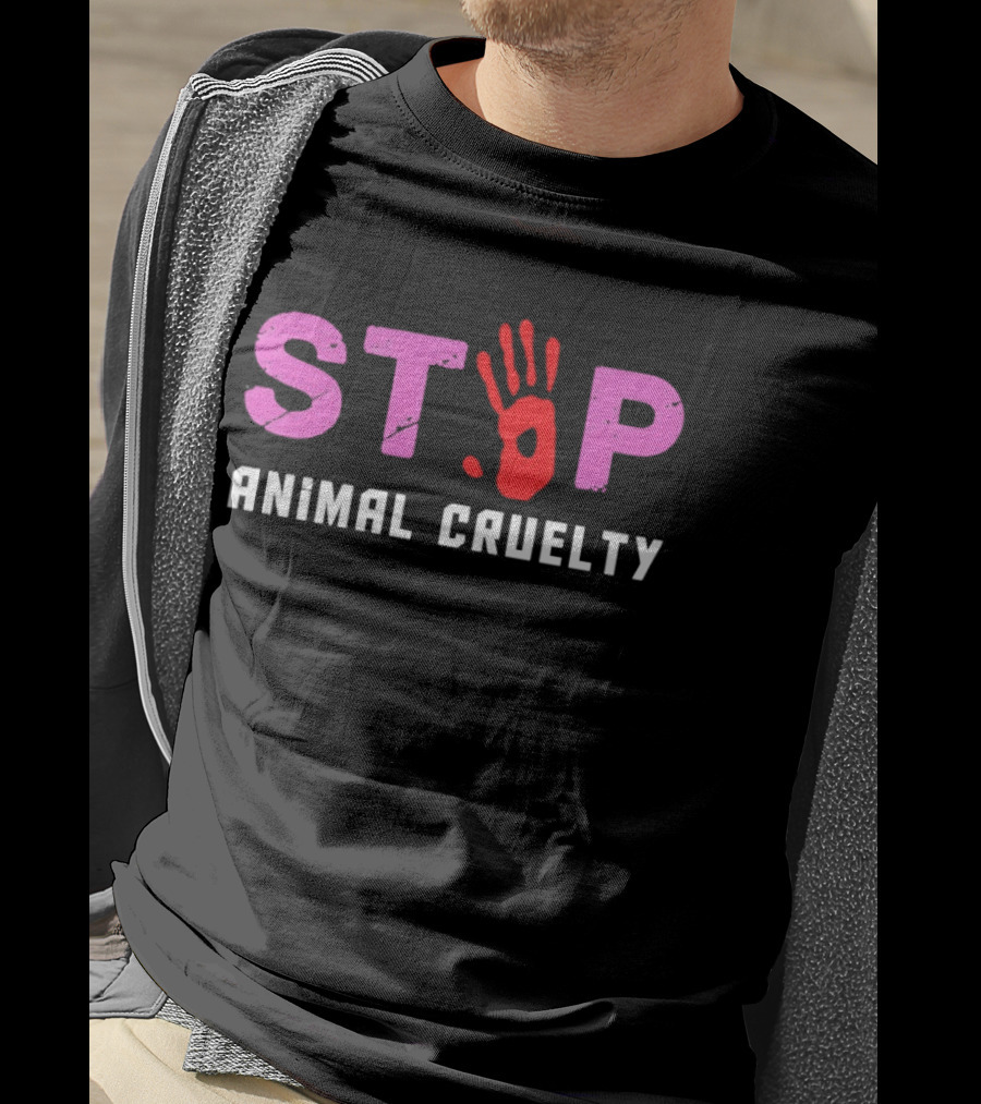 Stop Animal Cruelty Red Handprint Symbolic Message T-Shirt