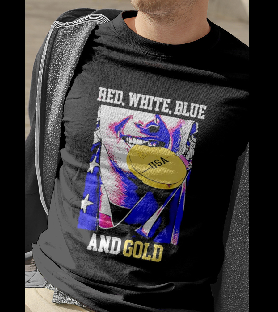 Red White Blue And Gold USA Hockey 2026 Winter Olympics Jack Hughes T-Shirt