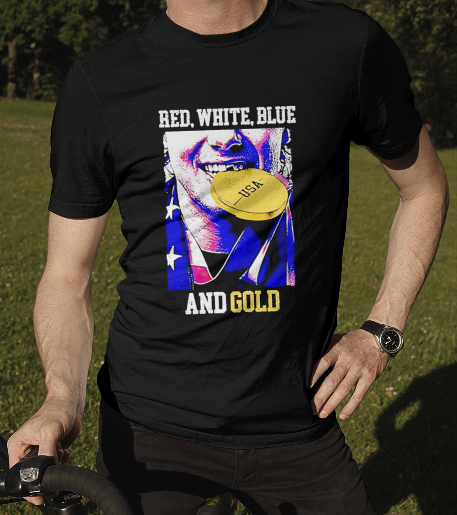 Red White Blue And Gold USA Hockey 2026 Winter Olympics Jack Hughes T-Shirt