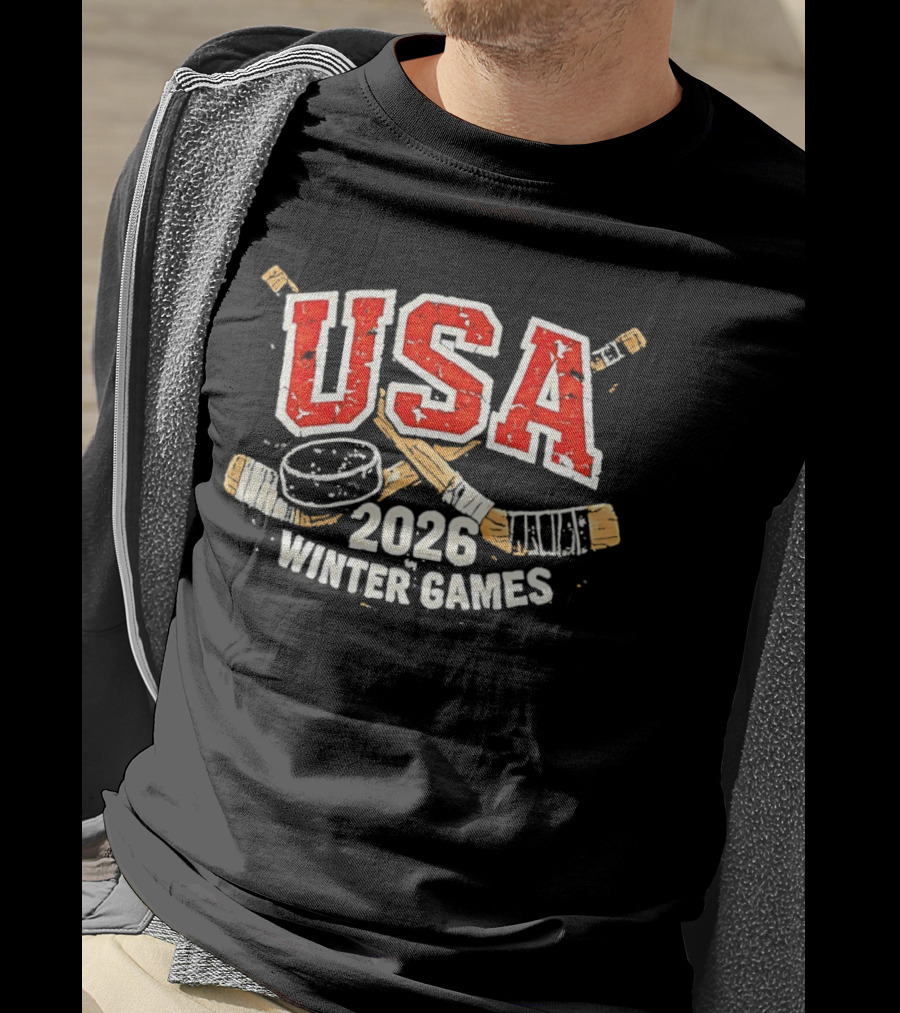 USA 2026 Winter Games Hockey Sticks And Puck T-Shirt