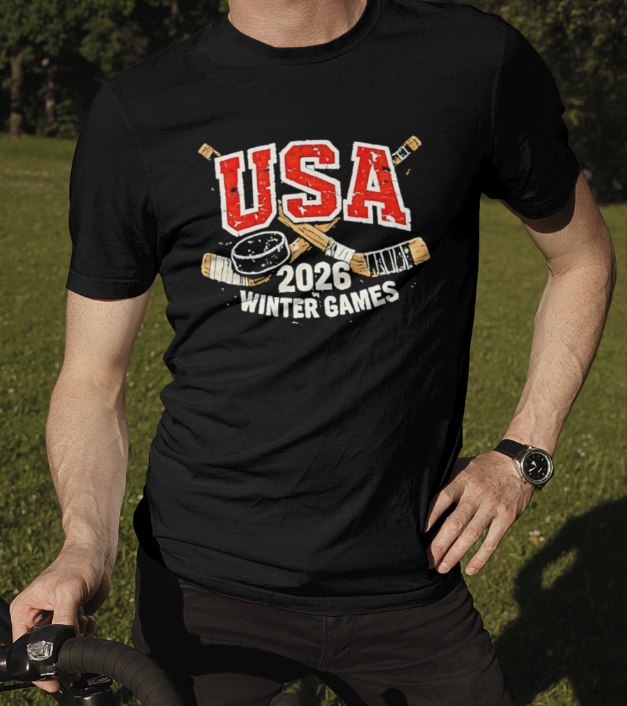 USA 2026 Winter Games Hockey Sticks And Puck T-Shirt