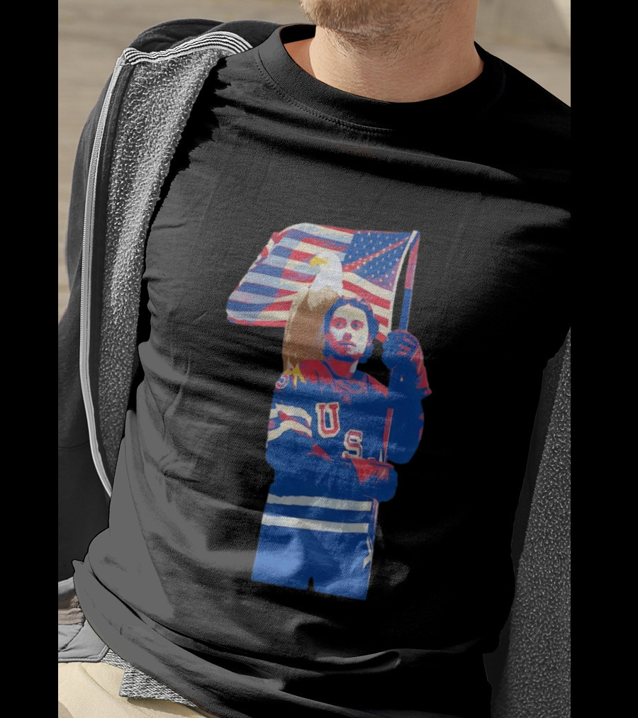 USA Hockey Jack Hughes American Flag Bald Eagle T-Shirt