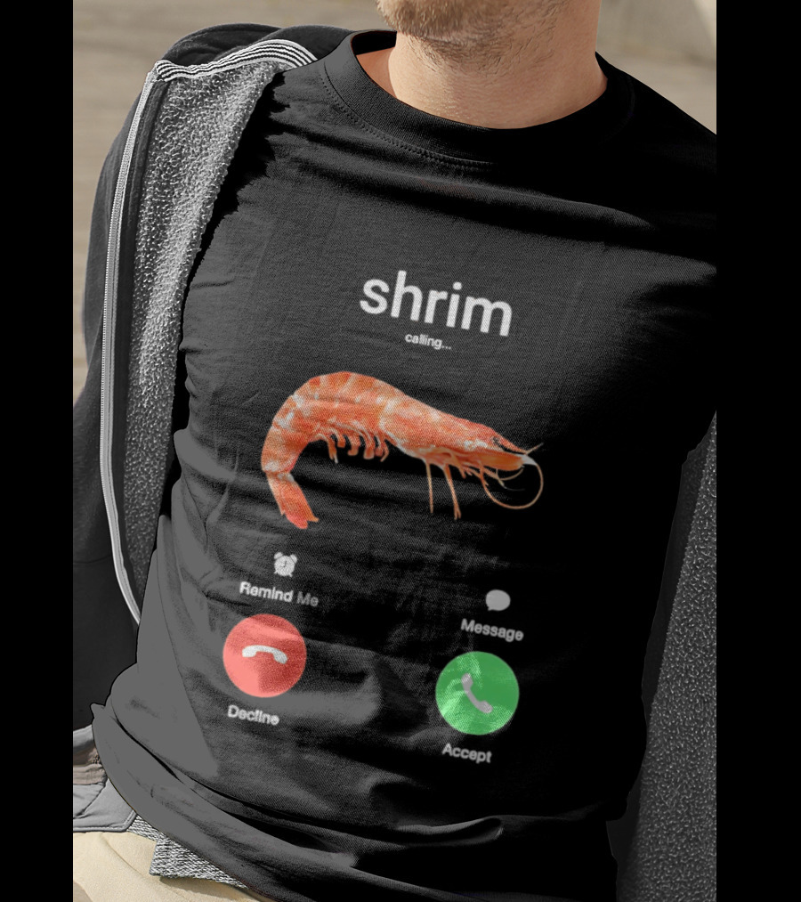 Shrim Phone Call User Interface Prank Joke Prawn Shrimp Emoji T-Shirt