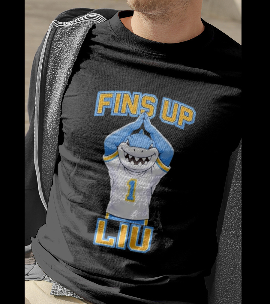 LIU Sharks Fins Up Number 1 Celebration T-Shirt