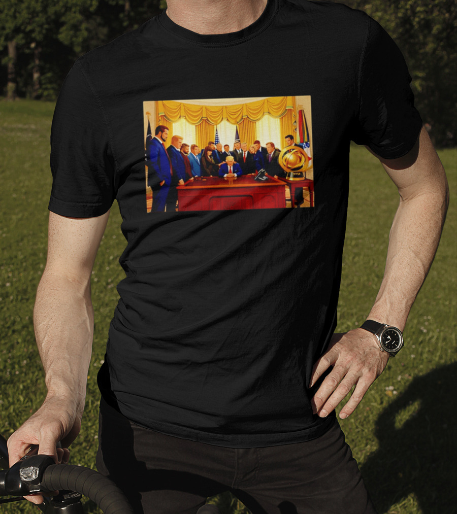 Oval Office Prayer Gathering Trump Anime Style Amid Iran Tensions T-Shirt