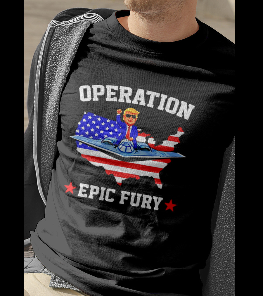 Operation Epic Fury Trump Fighter Jet USA Map T-Shirt