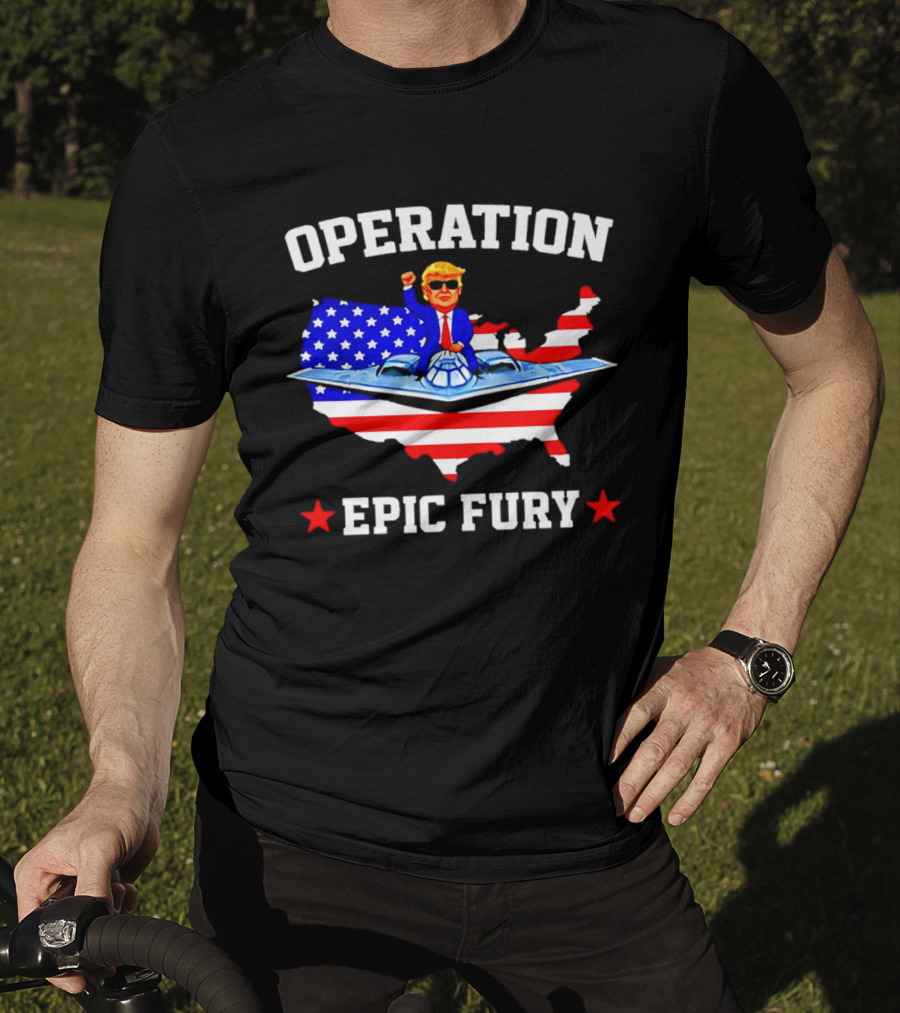 Operation Epic Fury Trump Fighter Jet USA Map T-Shirt