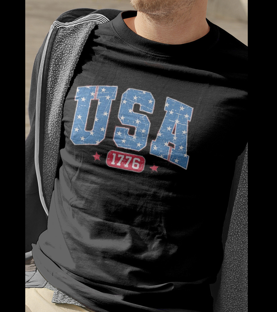 USA 1776 Star Pattern Vintage Style Patriotic Celebration T-Shirt