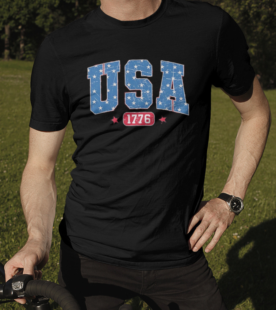 USA 1776 Star Pattern Vintage Style Patriotic Celebration T-Shirt