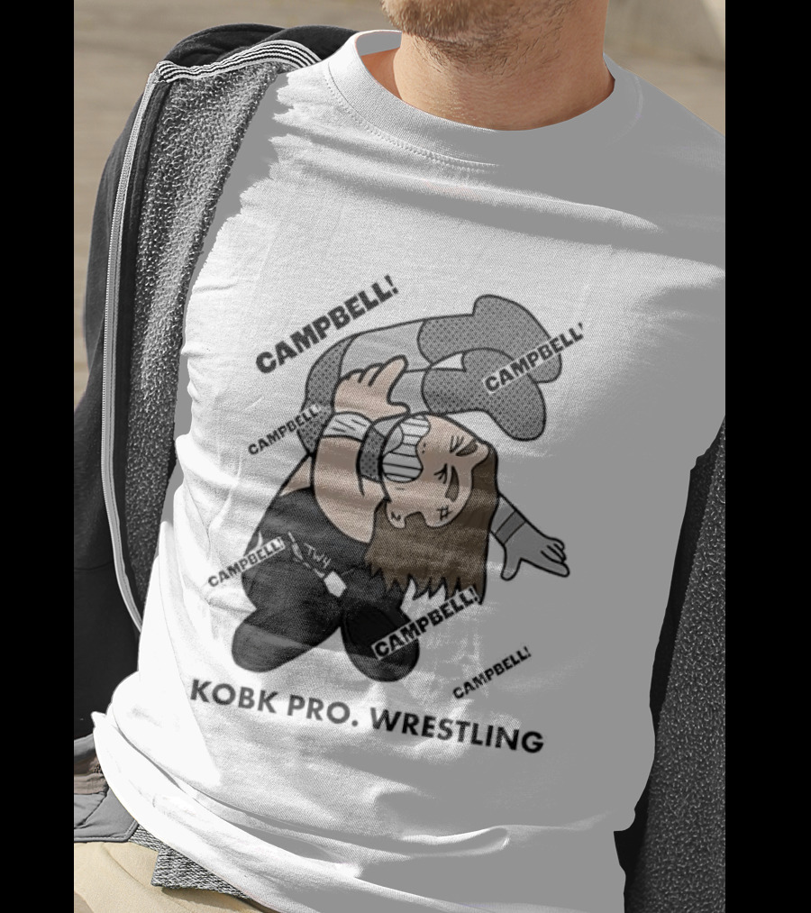 Campbell Kobk Pro Wrestling Black Gloved Wrestler Pinning Move T-Shirt