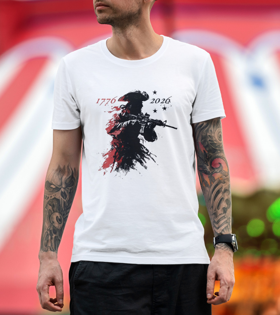 Patriotic Soldier 1776 2026 Black And Blood Rifle Painting T-Shirt