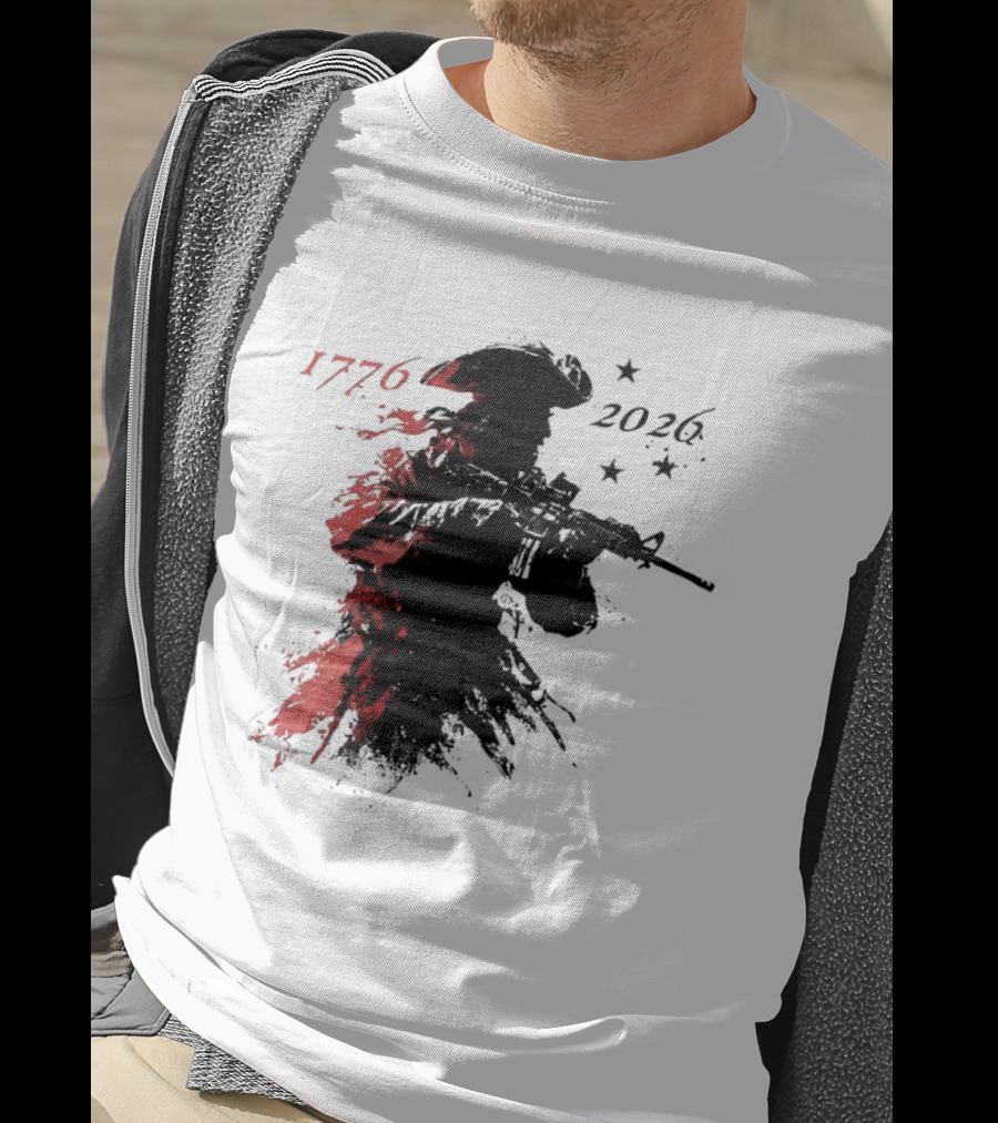 Patriotic Soldier 1776 2026 Black And Blood Rifle Painting T-Shirt