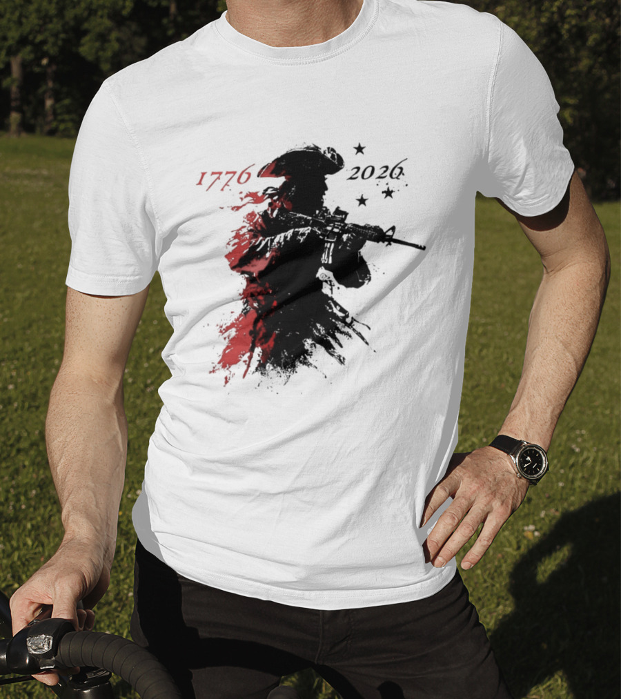 Patriotic Soldier 1776 2026 Black And Blood Rifle Painting T-Shirt