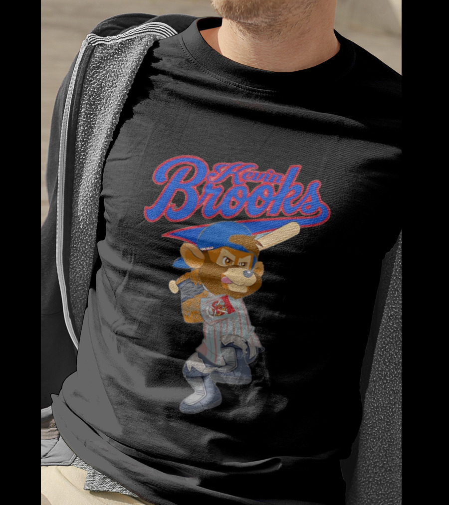 Kevin Brooks Cartoon Baseball Character With Bat And Jersey T-Shirt