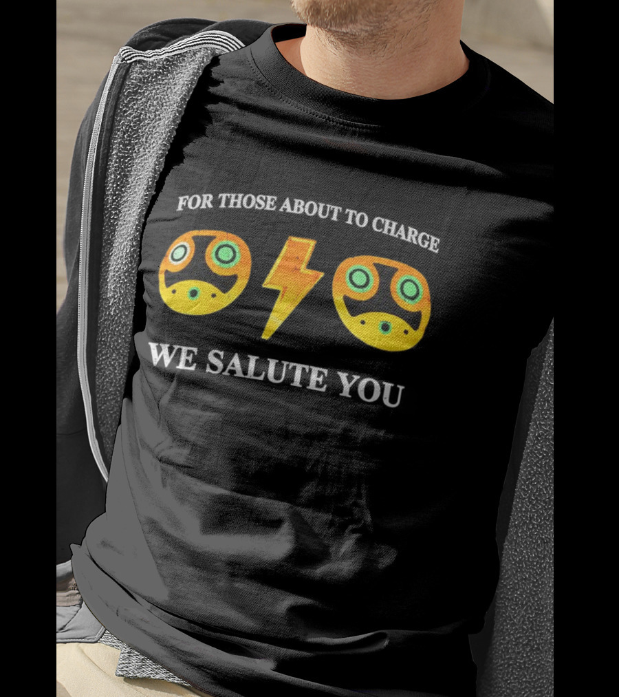 Power Symbol Eyes Bolt Yellow Blue Mask For Those About To Charge We Salute You T-Shirt