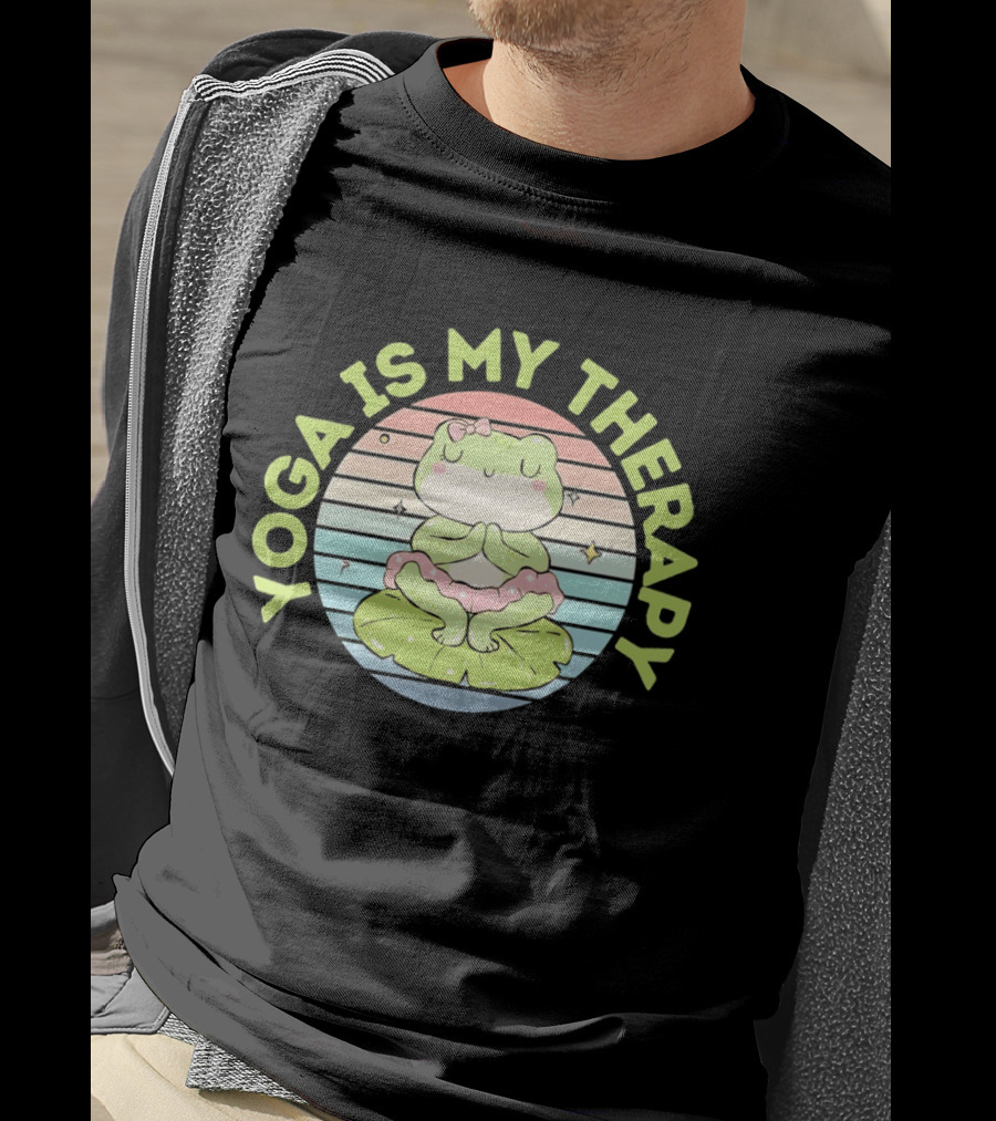 Frog Yoga Is My Therapy Cute Pastel Lotus Pose T-Shirt