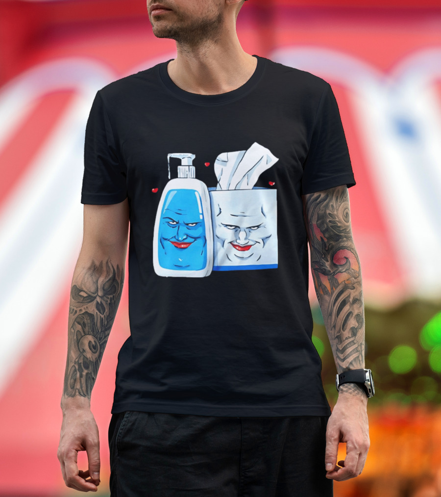 Smiling Blue Lotion Bottle And Tissue Box Meme With Red Lips And Hearts T-Shirt