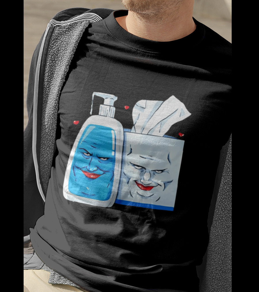 Smiling Blue Lotion Bottle And Tissue Box Meme With Red Lips And Hearts T-Shirt