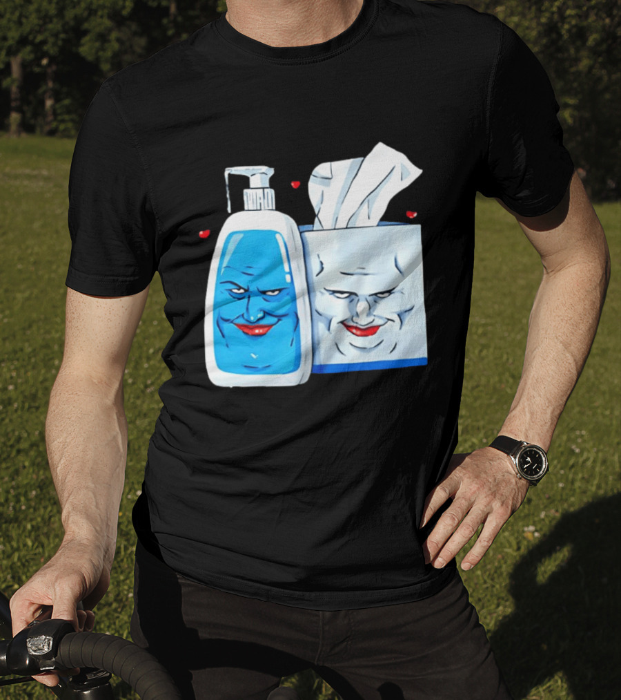 Smiling Blue Lotion Bottle And Tissue Box Meme With Red Lips And Hearts T-Shirt