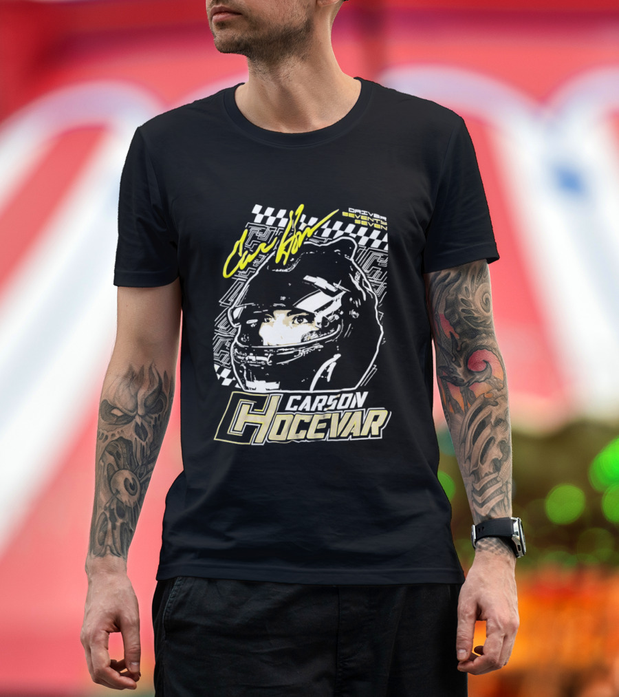 Carson Hocevar Signature Racing Helmet Image Checkered Flag Spire Motorsports 77 T-Shirt