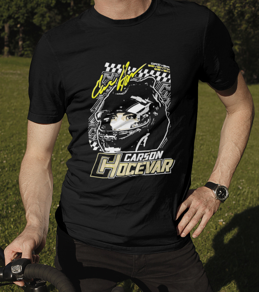 Carson Hocevar Signature Racing Helmet Image Checkered Flag Spire Motorsports 77 T-Shirt